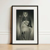 The Bride - Max Dupain Art Print / Canvas Black-framed Black-and-white Photographic Woman Mesh Veil Held Wide-mesh Fishing Net, Drapes,