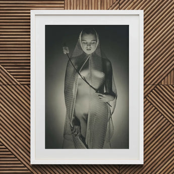 The Bride - Max Dupain Art Print / Canvas Black-and-white Framed Photographic Woman Mesh Veil Dandelion Wide-mesh Fishing Net, Drapes, Open