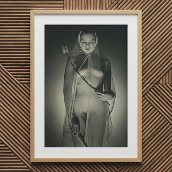 The Bride - Max Dupain Art Print / Canvas Black-and-white Photographic Light Wood Frame Woman Draped Wide-mesh Fishing Net, Drapes, Open