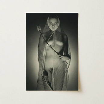 The Bride - Max Dupain Art Print / Canvas Black-and-white Photographic Woman Draped Fine Mesh Veil Wide-mesh Fishing Net, Drapes, Open