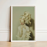 Framed Art Print Figure Off-white Draped Fabric Ensemble Surreal High Fashion, Ethereal Metamorphosis, where Breathes, Vision