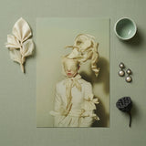 Bright Side - Surreal High Fashion Art Print / Canvas Cream-colored Silk Fabric Figure Adorned Elaborate, Ethereal Metamorphosis,