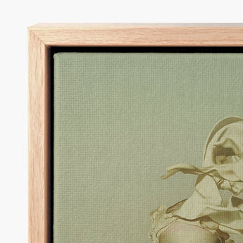 Framed Canvas Print Delicate Light-toned Illustration Draped Fabric Surreal High Fashion, Ethereal Metamorphosis, where Breathes, Vision