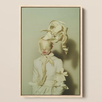 Bright Side - Surreal High Fashion Art Print / Canvas Framed Figure Off-white Ruffled Costume Fabric, Ethereal Metamorphosis,