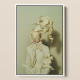 Bright Side - Surreal High Fashion Art Print / Canvas Framed Figure Off-white Ruffled Fabric Ensemble, Ethereal Metamorphosis,