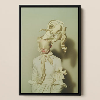 Bright Side - Surreal High Fashion Art Print / Canvas Framed Portrait Person Off-white Ruffled Garment Fabric Draped Surreal High Fashion,