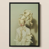 Bright Side - Surreal High Fashion Art Print / Canvas Framed Portrait Person Off-white Ruffled Garment Fabric Draped, Ethereal