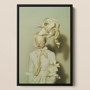 Bright Side - Surreal High Fashion Art Print / Canvas Framed Portrait Person Off-white Ruffled Garment Fabric Draped, Ethereal