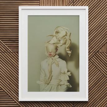 Bright Side - Surreal High Fashion Art Print / Canvas White Framed Portrait Child Obscured Face Vintage Clothing, Ethereal Metamorphosis,