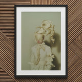 Bright Side - Surreal High Fashion Art Print / Canvas White Lace Dress Bow Ribbon Black Frame, Ethereal Metamorphosis, where Fabric