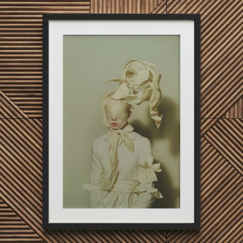 Bright Side - Surreal High Fashion Art Print / Canvas White Lace Dress Bow Ribbon Black Frame, Ethereal Metamorphosis, where Fabric