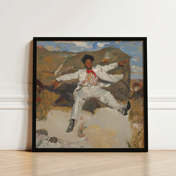 Framed Painting Man Elegant White Suit Red Bow Knot Pulsing, Fine Art Print, Light