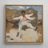 Bright White Light Art Print / Canvas Framed Oil Painting Man All-white Suit Red Scarf Knot Pulsing, Fine, Prints