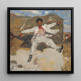 Bright White Light Art Print / Canvas Framed Painting Man Elegant White Suit Red Bow Knot Pulsing, Fine Art Print, Light
