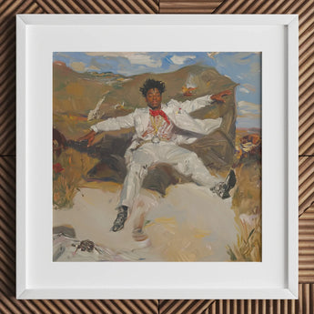 Bright White Light Art Print / Canvas Framed Painting Man Suit Red Scarf Knot Pulsing, Fine, Prints