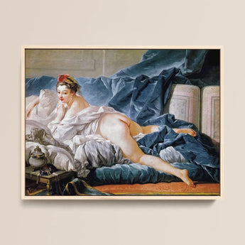 Brunette Odalisque - Francois Boucher Nude Art Print / Canvas Framed Reproduction Jean-antoine Watteau’s Classical Painting Woman Soft