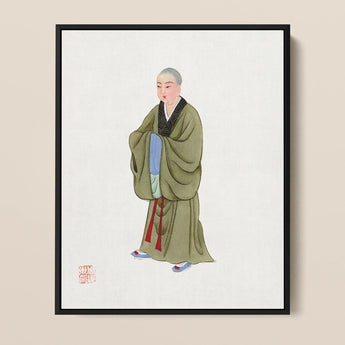 Buddhistischer Mönch – Kunstdruck der Kleidung der Qing-Dynastie / Leinwand, 11x14’’ / 28x36cm / Schwarzer Rahmen, Poster-Drucke & visuelle Kunstwerke, Toby Leon