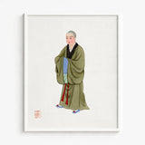 Framed Illustration Buddhist Monk Olive-green Robes Black Red Chinese, Qing Dynasty Manchu Clothing, Art