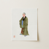 Buddhist Monk - Qing Dynasty Clothing Art Print / Canvas Delicate Illustration Buddhist Monk Olive-green Robes Black Red Chinese Monk, Qing