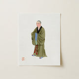 Buddhist Monk - Qing Dynasty Clothing Art Print / Canvas Delicate Illustration Olive-green Robes Black Red Chinese, Manchu, Prints