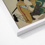 Framed Japanese Ukiyo-e Print Two Figures Traditional Attire Fevered Height, Russo-japanese War, Shunga Turns