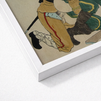 Framed Japanese Ukiyo-e Print Two Figures Traditional Attire Fevered Height, Russo-japanese War, Shunga Turns