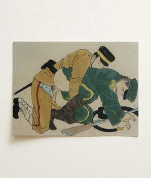Rectangular Canvas Painting Two Soldiers Historical Military Uniforms Fevered Height, Russo-japanese War, Shunga Turns