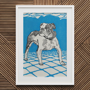 Bulldog - Moriz Jung Lithograph Dog Art Print / Canvas, 20x30’’ / 51x76cm / White Frame / Matboard, Posters Prints & Visual Artwork, Toby