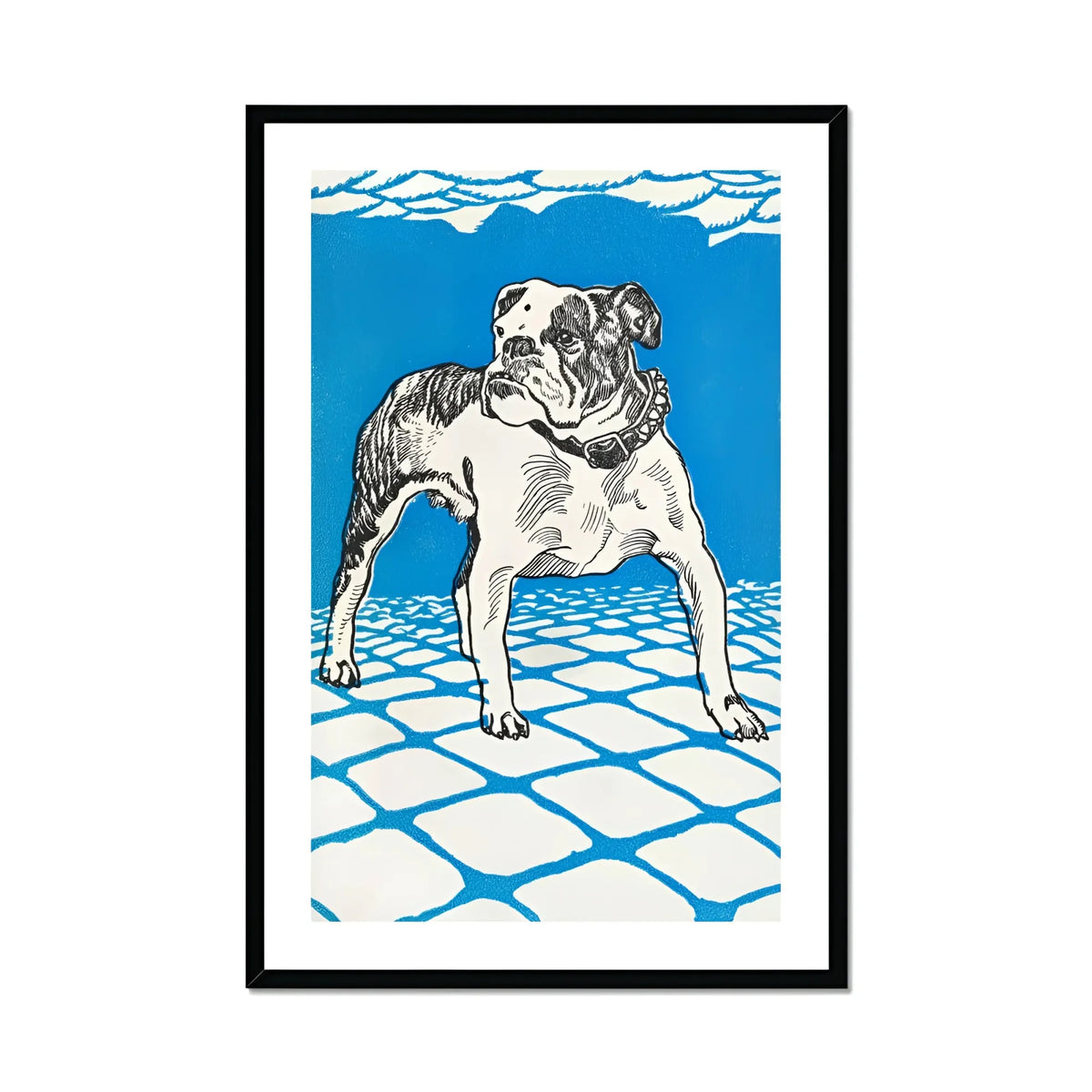 Bulldog Moriz Jung Lithograph Dog Art Print, Black White Illustration Bulldog Confident Pose