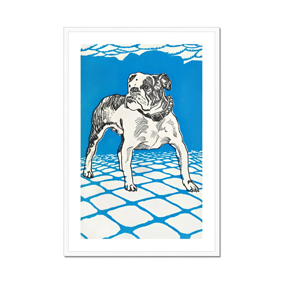Bulldog Moriz Jung Lithograph Dog Art Print, Black White Illustration Bulldog Confident Pose
