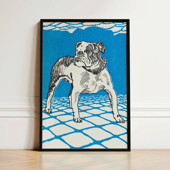 Bulldog - Moriz Jung Lithograph Dog Art Print / Canvas Framed Artwork Stylized Black White Linework Vibrant Jung’s, Leaps, Prints