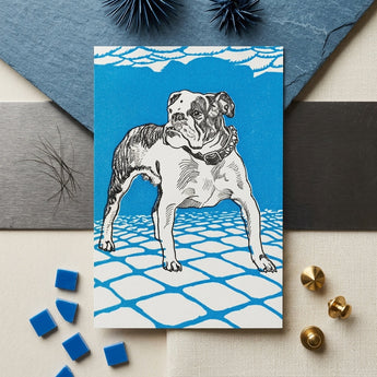 Bulldog - Moriz Jung Lithograph Dog Art Print / Canvas Blue White Linocut Print Bulldog Cobblestone Path Moriz Jung’s Bulldog, Leaps, Jung