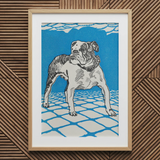Bulldog - Moriz Jung Lithograph Dog Art Print / Canvas Framed Linocut Print Bulldog Black White Ink Vibrant Moriz Jung’s Bulldog, Leaps,
