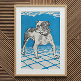 Bulldog - Moriz Jung Lithograph Dog Art Print / Canvas Framed Linocut Black White Ink Vibrant Jung’s, Leaps, Prints