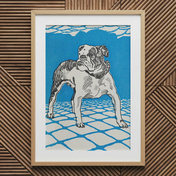 Bulldog - Moriz Jung Lithograph Dog Art Print / Canvas Framed Linocut Black White Ink Vibrant Jung’s, Leaps, Prints
