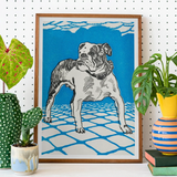 Bulldog - Moriz Jung Lithograph Dog Art Print / Canvas Framed Art Print Bulldog Rendered Black White Bright Moriz Jung’s Bulldog, Leaps,