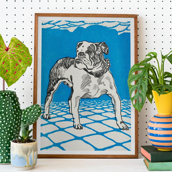 Bulldog - Moriz Jung Lithograph Dog Art Print / Canvas Framed Art Print Bulldog Rendered Black White Bright Moriz Jung’s Bulldog, Leaps,