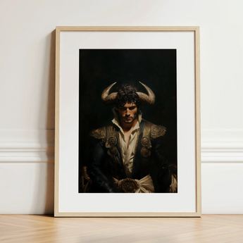 Bullish - Horny Gay Matador Art Print / Canvas, 12x16’’ / 31x41cm / Black Frame / Matboard, Posters Prints & Visual Artwork, Toby Leon