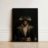 Framed Portrait Man Prominent Bull Horns Dressed Ornate Gay Matador Art, Queer Power Incarnate, Myth Meets Masculinity