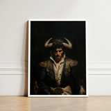 Framed Portrait Man Traditional Attire Prominent Golden Horns Gay Matador Art, Queer Power Incarnate, Myth Meets Masculinity
