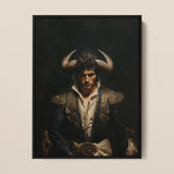 Bullish - Horny Gay Matador Art Print / Canvas Black-framed Portrait Man Ornate Attire Golden Accents Prominent, Queer Power Incarnate,