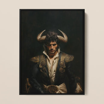 Bullish - Horny Gay Matador Art Print / Canvas Black-framed Portrait Man Ornate Attire Golden Accents Prominent Gay Matador Art, Queer