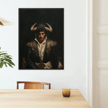 Bullish - Horny Gay Matador Art Print / Canvas Framed Portrait Bullfighter Ornate Dark Attire Gold Accents Gay Matador Art, Queer Power