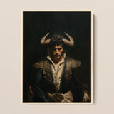 Bullish - Horny Gay Matador Art Print / Canvas Framed Portrait Man Dark Curly Hair Prominent Golden, Queer Power Incarnate, Myth Meets