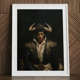Bullish - Horny Gay Matador Art Print / Canvas Framed Portrait Man Ornate Dark Blue Gold Attire, Queer Power Incarnate, Myth Meets