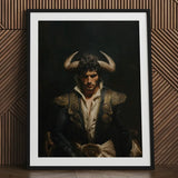 Bullish - Horny Gay Matador Art Print / Canvas Framed Portrait Man Ornate Dark Blue Gold Attire, Queer Power Incarnate, Myth Meets