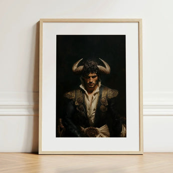 Bullish - Horny Gay Matador Art Print / Canvas Framed Portrait Man Ornate Dark Traditional Attire Prominent, Queer Power Incarnate, Myth