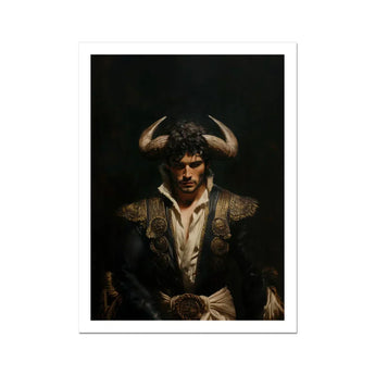 Bullish - Horny Gay Matador Art Print / Canvas Framed Portrait Man Traditional Attire Ornate Gold-embroidered Black, Queer Power Incarnate,