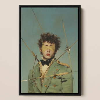 Bullseye - Stampa artistica militare gay surrealista del XVIII secolo / Tela, 12x18’’ / 31x46cm / Cornice nera, Poster Stampe & Visual Artwork, Toby Leon