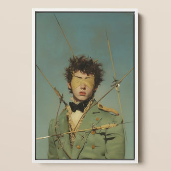 Bullseye - Stampa artistica militare gay surrealista del XVIII secolo / Tela, 12x18’’ / 31x46cm / Cornice bianca, Poster Stampe & Visual Artwork, Toby Leon